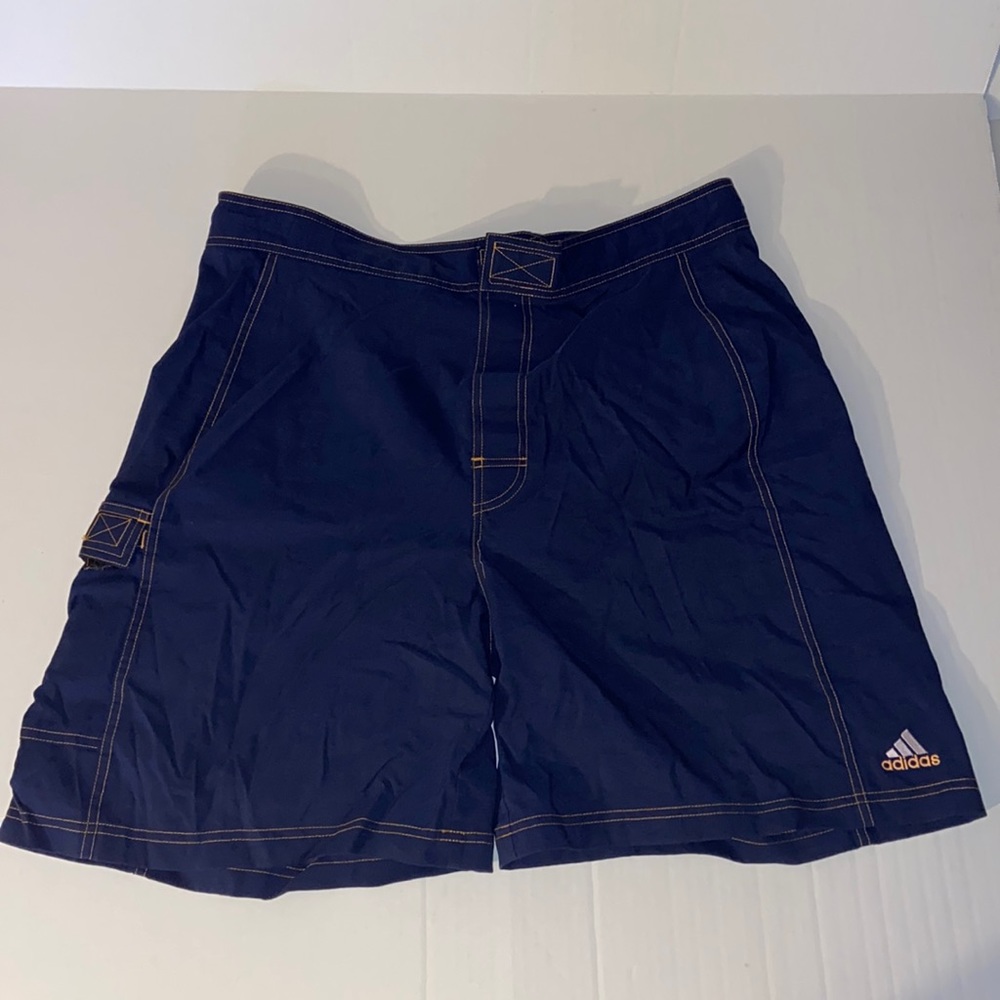 Adidas Men’s XXL Blue Swim Trunks Velcro Waist And Fly One Velcro Side Pocket